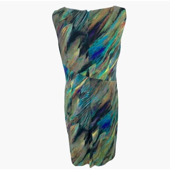 Marvin Richards Women's Size 6 -8 Abstract Sleeveless Sheath Dress Peacock - Picture 3 of 7